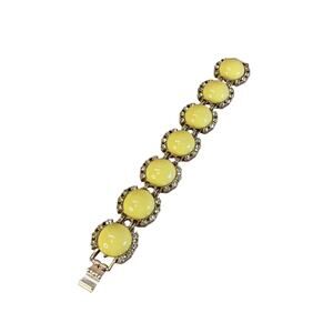 Banana Republic Yellow Acrylic Cabochon Statement Bracelet w/Rhinestone Halo EUC